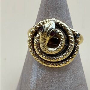 Vintage Coiled Snake Gold Tone Brass Adjustable Ring
